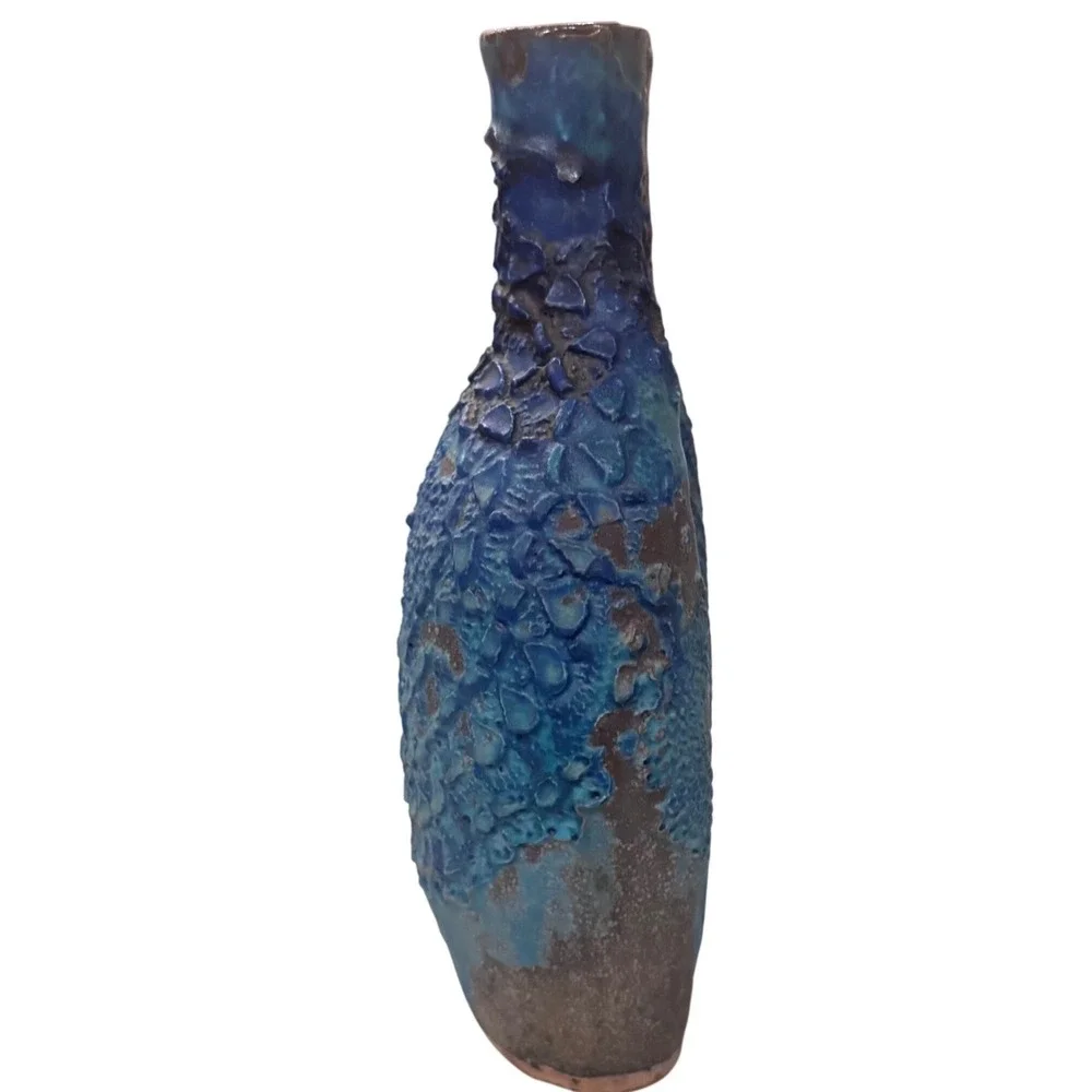 Vintage Rimini Blue Scaly‎ Mosaic Pattern Vase Unique Art Pottery 11